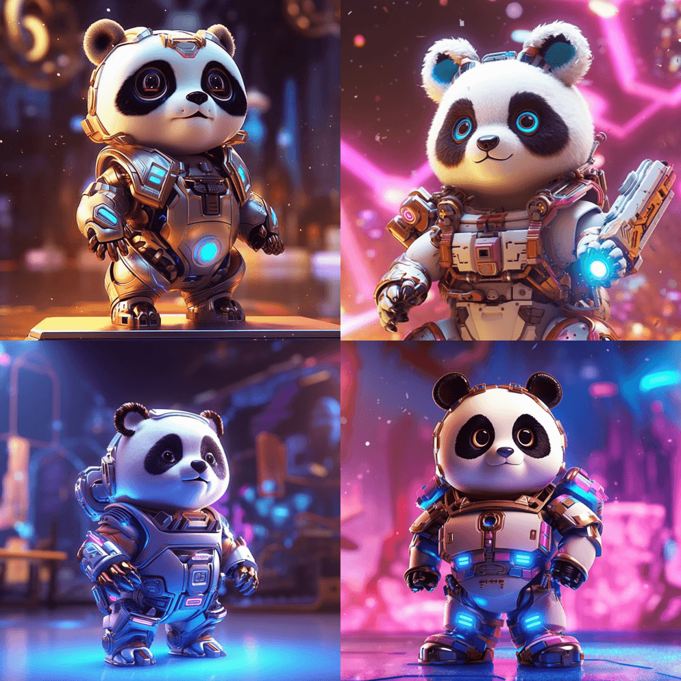 一只可爱的熊猫穿着未来的机甲，手持机械武 - Midjourney Prompt