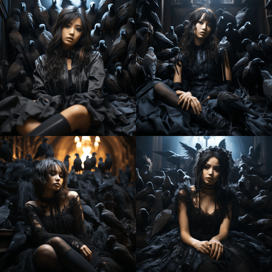 哥特Instagram模特坐在地板上一个 - Midjourney Prompt