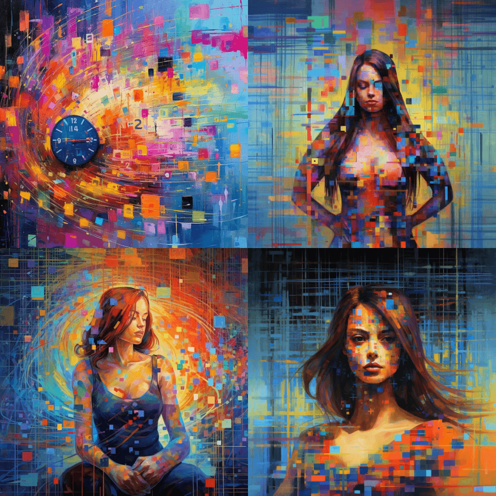 绘画以女性的形式精确地倒置,生动的色彩, - Midjourney Prompt