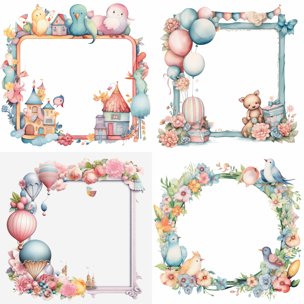 剪贴画、卡片框、托儿所、粉彩、孤立对象、 - Midjourney Prompt