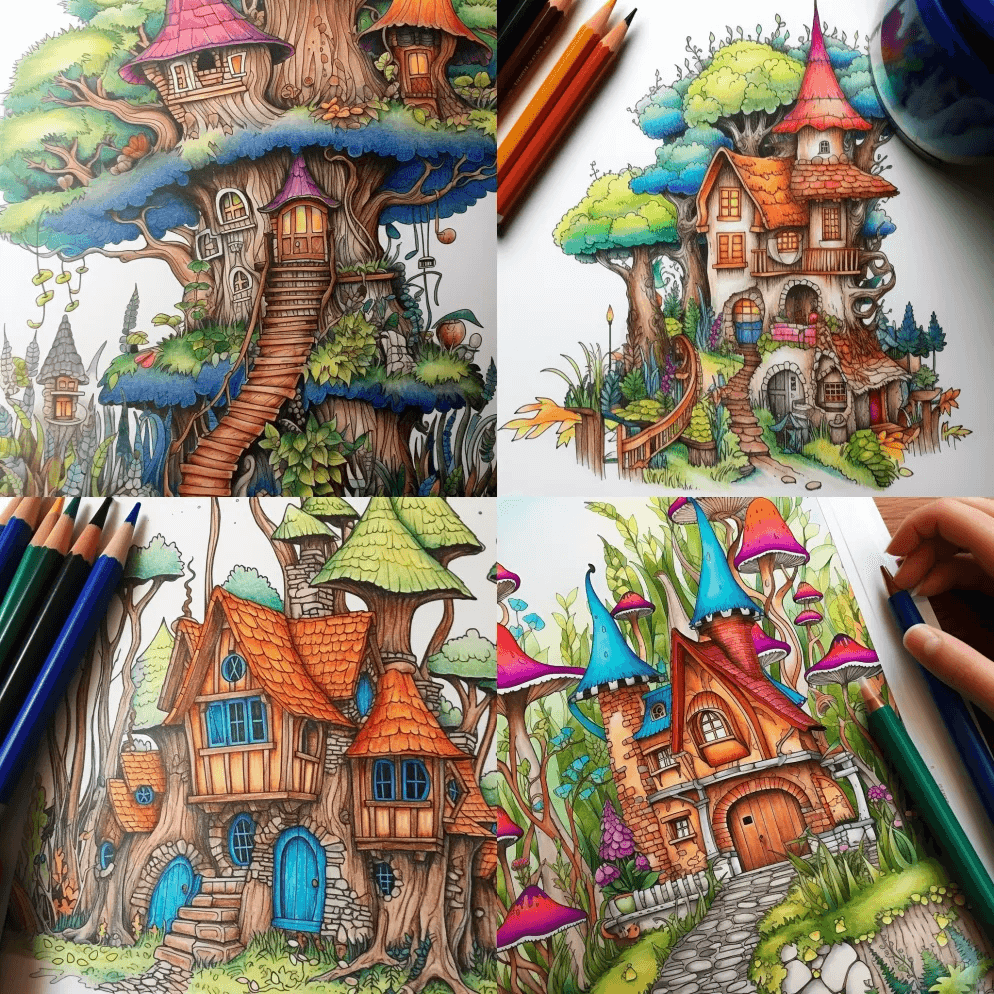 手绘彩页的四分之三镜头已经在森林中美丽的 - Midjourney Prompt