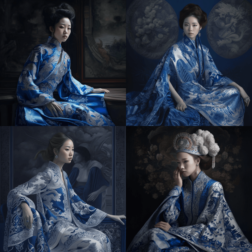 中国传统长袍和服装，风格有约瑟夫·斯特拉 - Midjourney Prompt