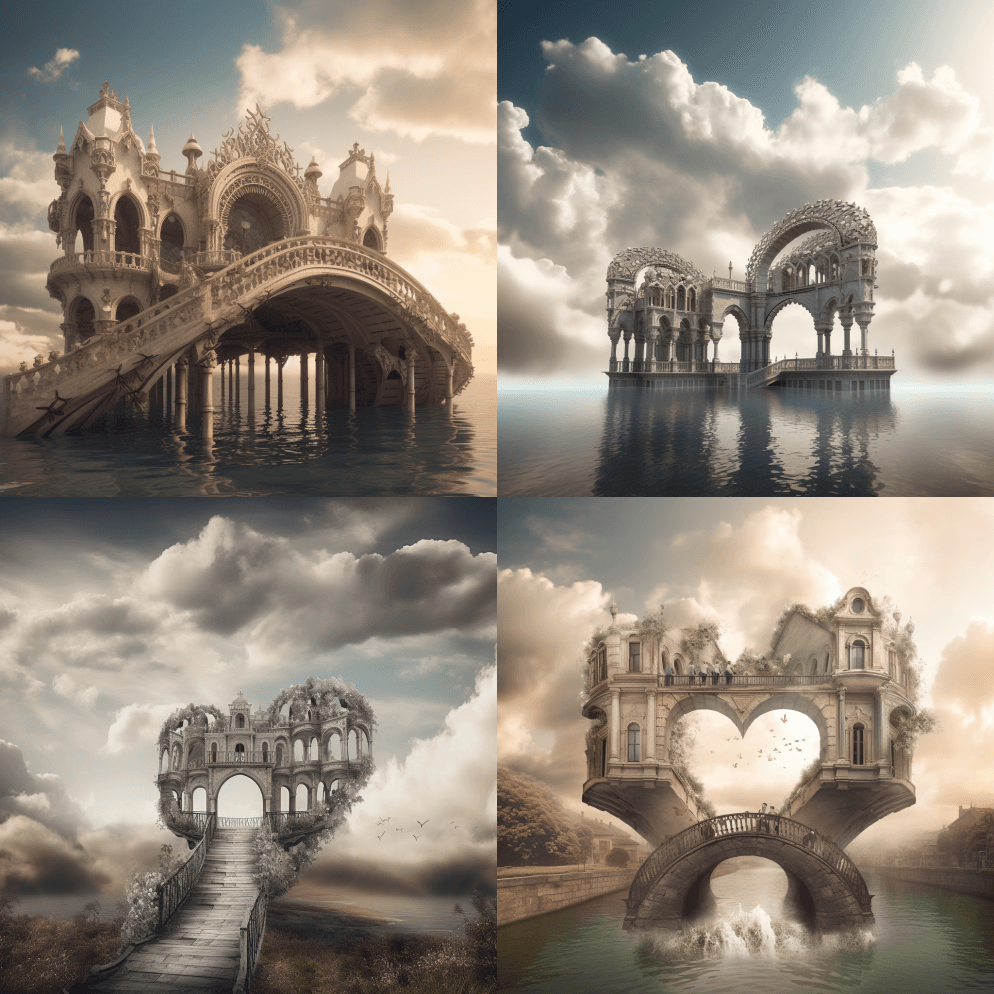 制作一个迷人的心形结构的形象，以古董建筑 - Midjourney Prompt