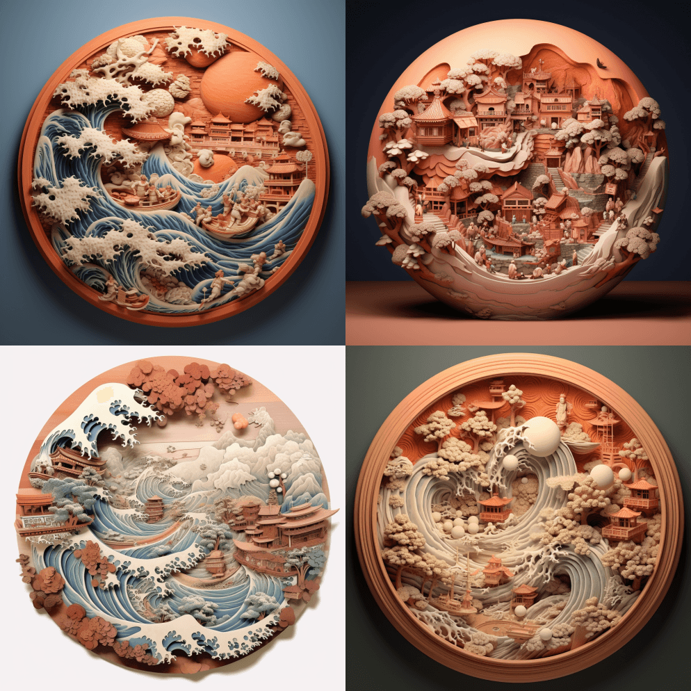 Hokusai年度3D兵马俑插图 - Midjourney Prompt