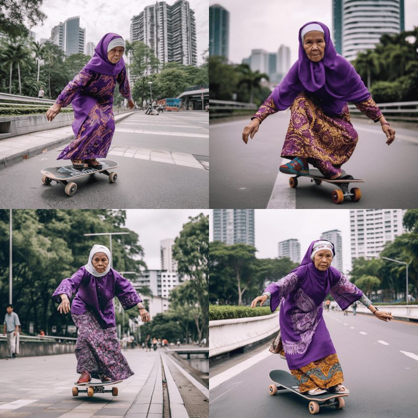 2023年，在吉隆坡的街道上，马来老妇穿 - Midjourney Prompt