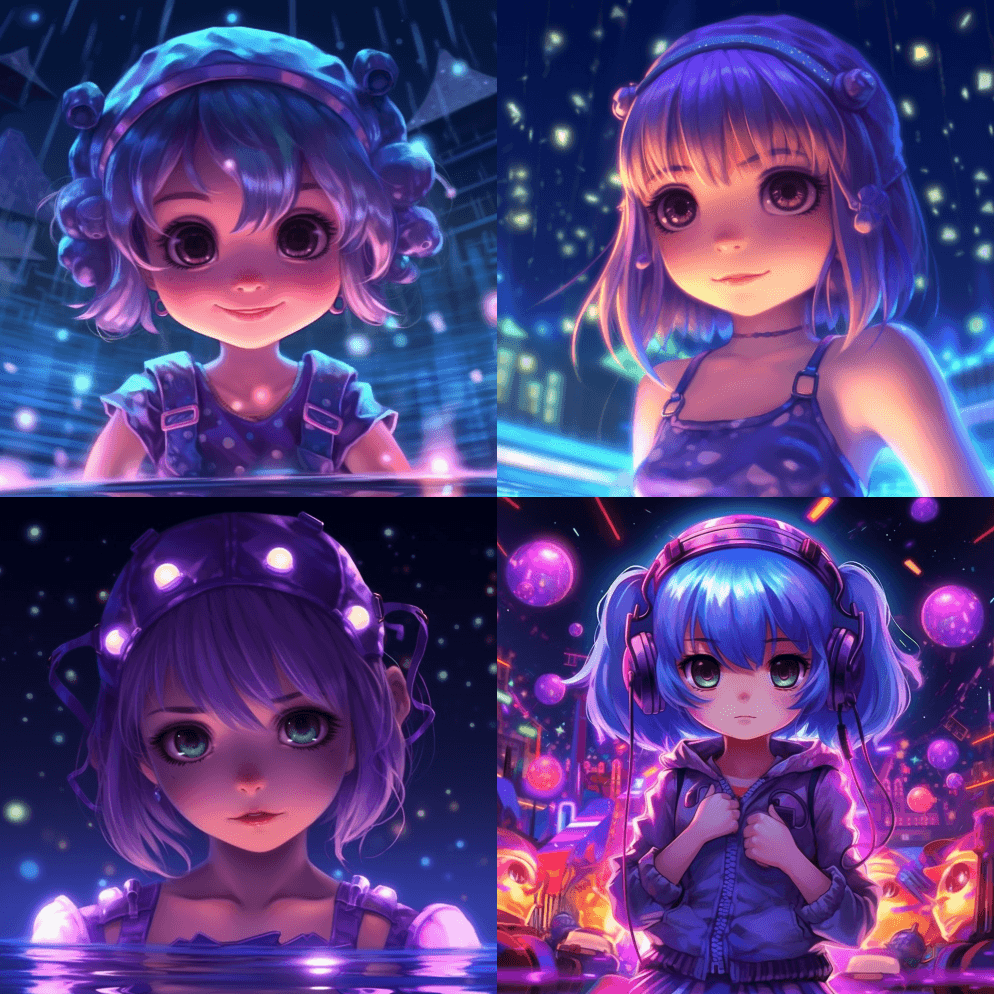池朋克动漫女孩，令人惊叹的紫色灯光，Ch - Midjourney Prompt