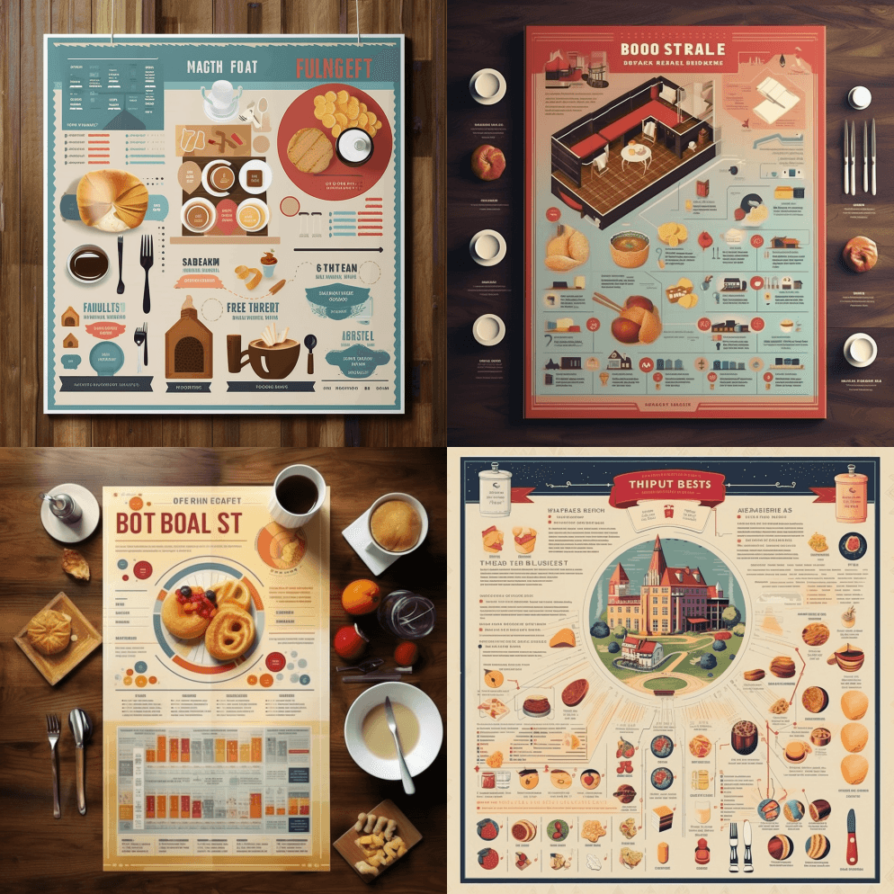 酒店海报A3早餐资讯图 - Midjourney Prompt