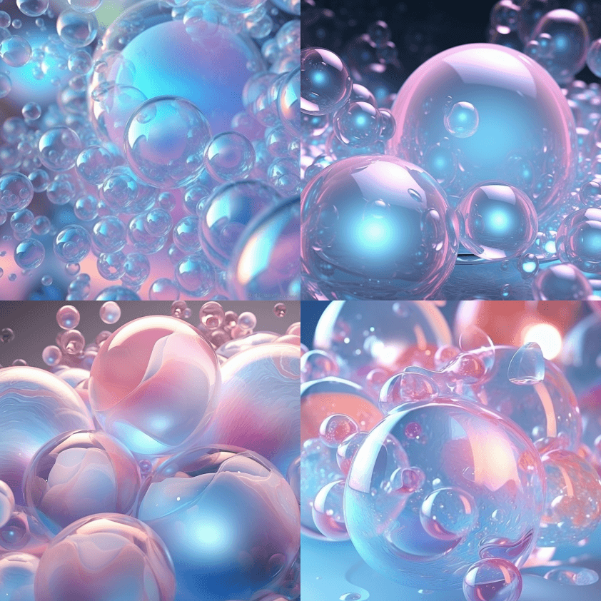粉蓝色玻璃球，粉彩，精神，发光的亮点，动 - Midjourney Prompt