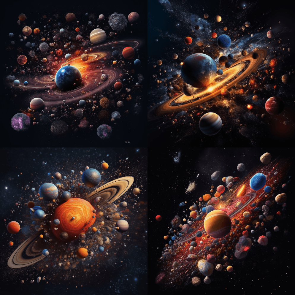 以行星、恒星、彗星和大爆炸本身为代表的宇 - Midjourney Prompt