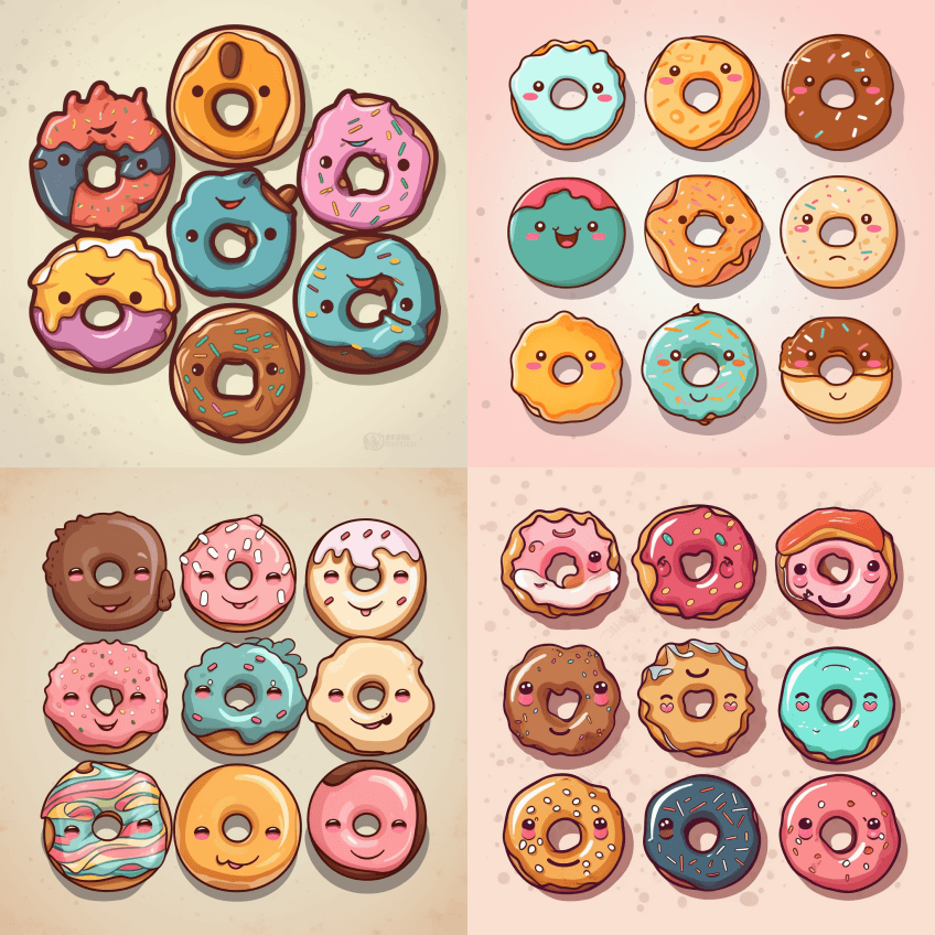 一套9个甜甜圈可爱贴纸多姿多彩,贴纸艺术 - Midjourney Prompt
