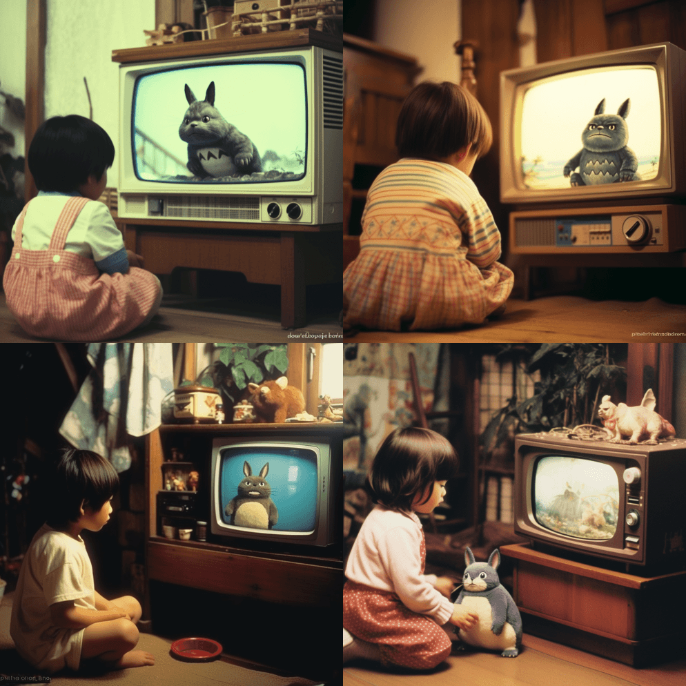 20世纪80年代日本儿童在CRT电视上看 - Midjourney Prompt