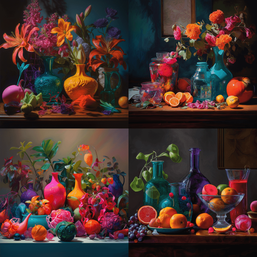 一个超凡脱俗的静物，融合了照片现实主义的 - Midjourney Prompt