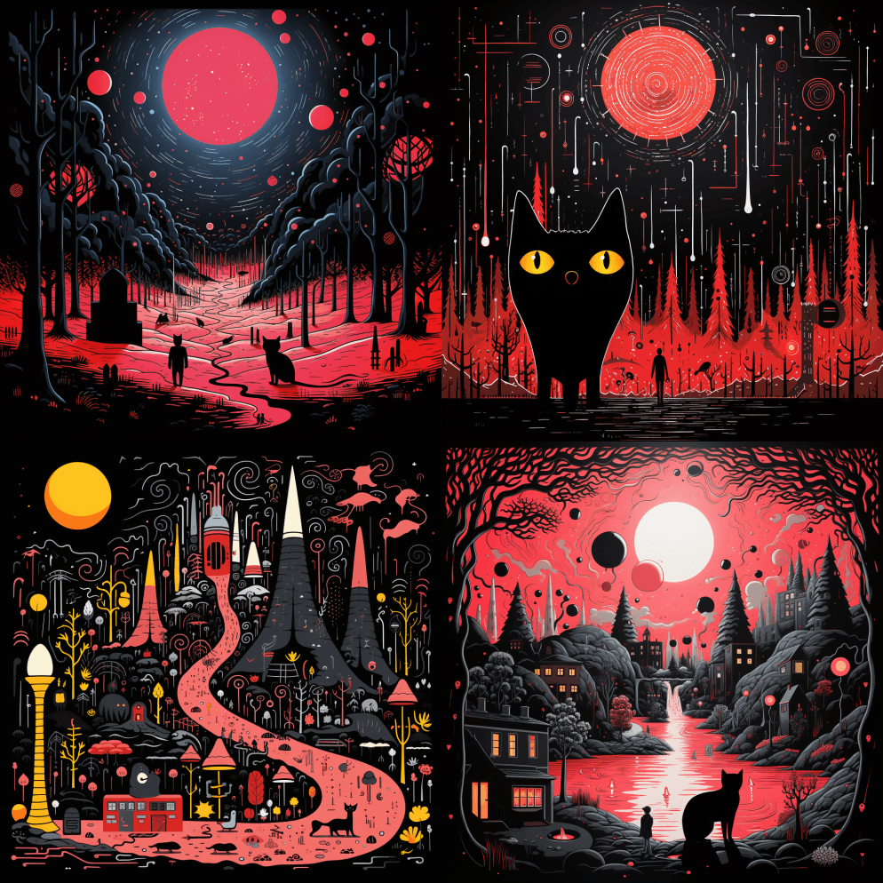 一幅超现代的简单化的画，风格是黑暗的诗意 - Midjourney Prompt