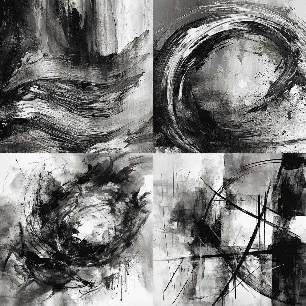 极简主义杰作《无限的痕迹+细腻的纹理+灰度+抽象+笔触+艺术》 - Midjourney Prompt