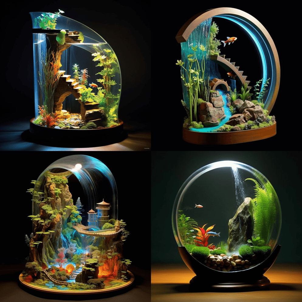 美丽的瀑布模型，缓缓的溪流流入椭圆形的水 - Midjourney Prompt