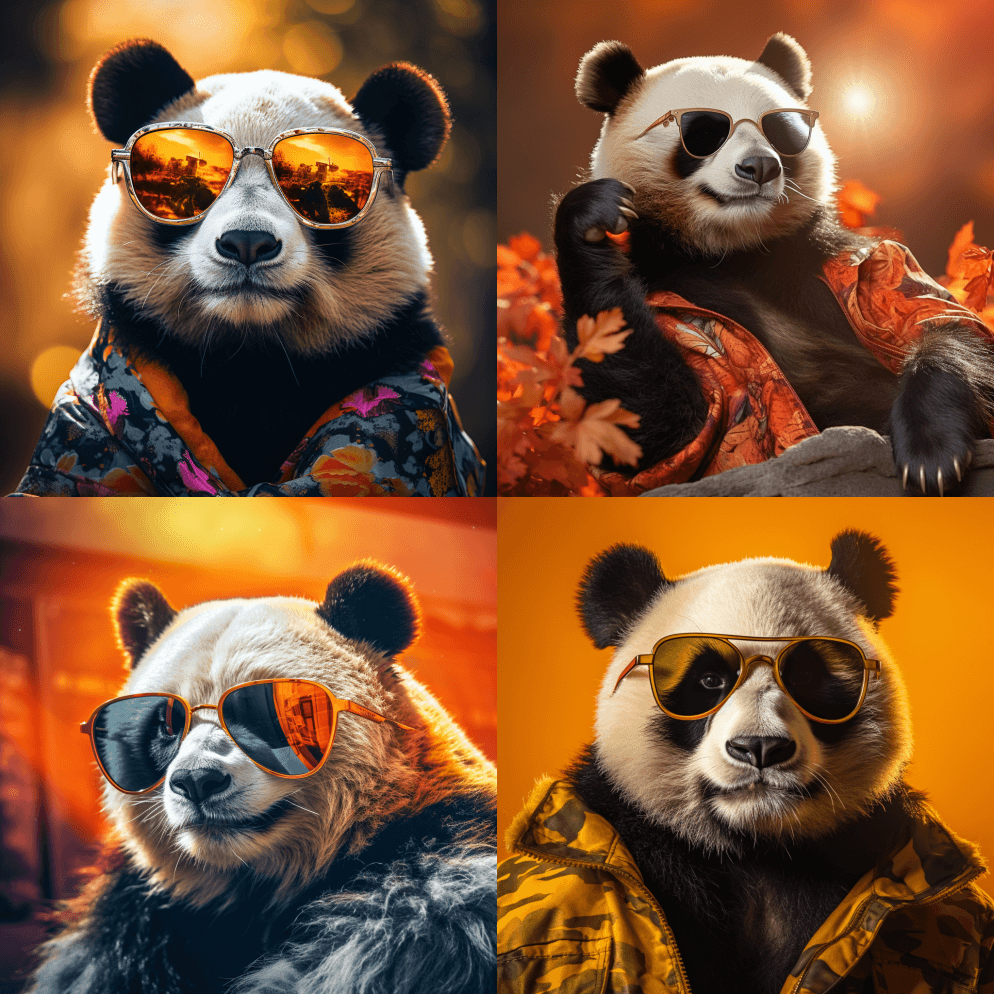 迷人的雌性熊猫混血太阳镜，大胆曲线，浑身 - Midjourney Prompt