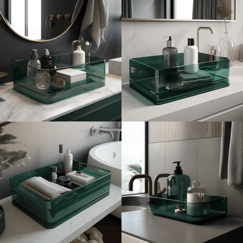 家用卫浴架储物箱的设计风格简约、轻便、豪 - Midjourney Prompt