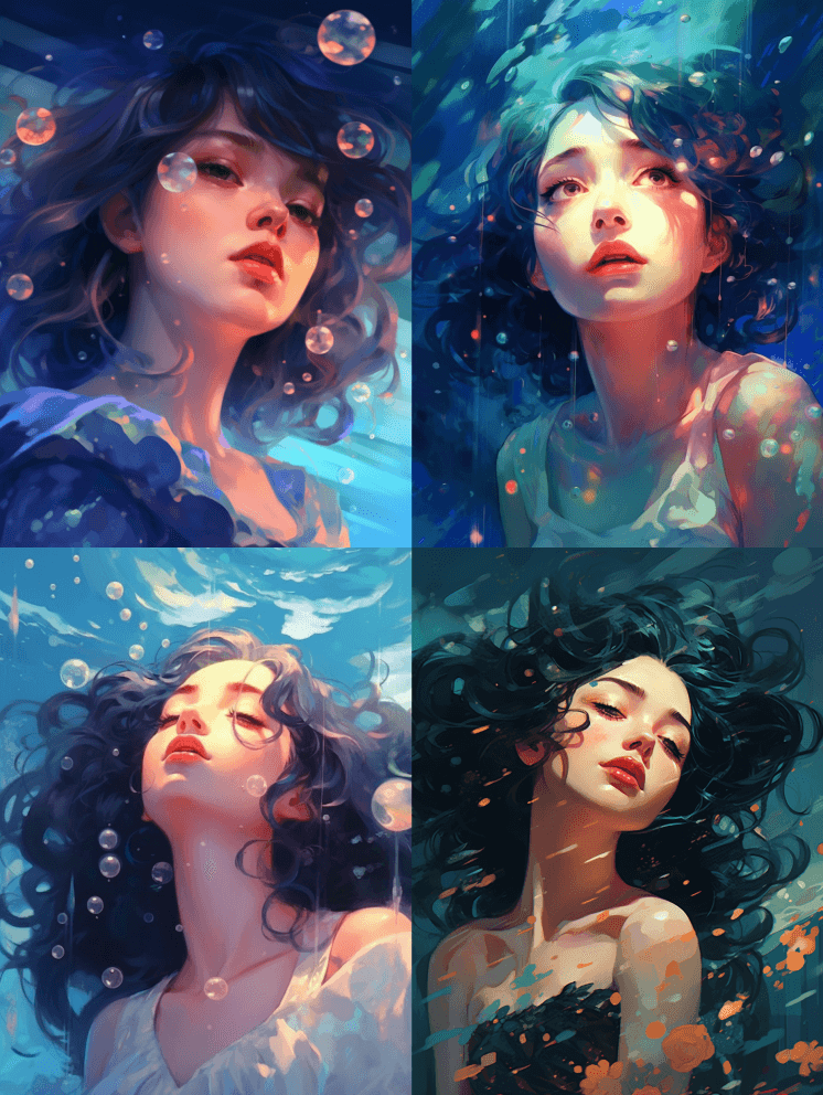 插图由hcia以平静的海和天空，宝石，梦 - Midjourney Prompt