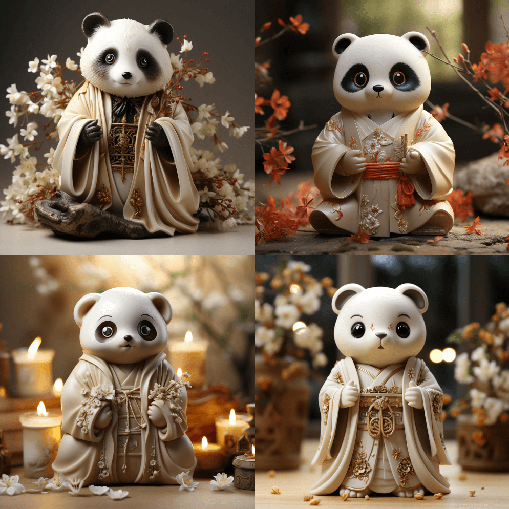 超萌的熊猫IP形象，大眼睛、微笑、双手交 - Midjourney Prompt