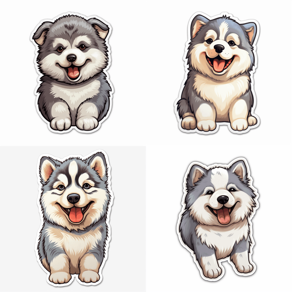 黑色轮廓贴纸，可爱快乐微笑的阿拉斯加阿拉 - Midjourney Prompt