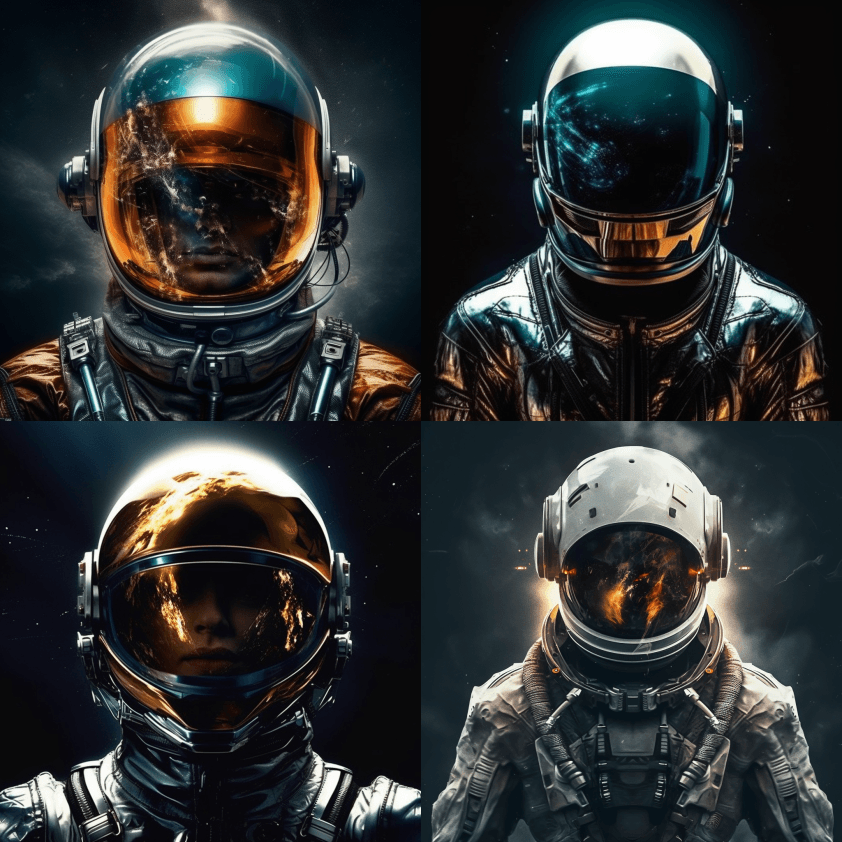 未来主义，太空灵感，海报般的，金属色调： - Midjourney Prompt