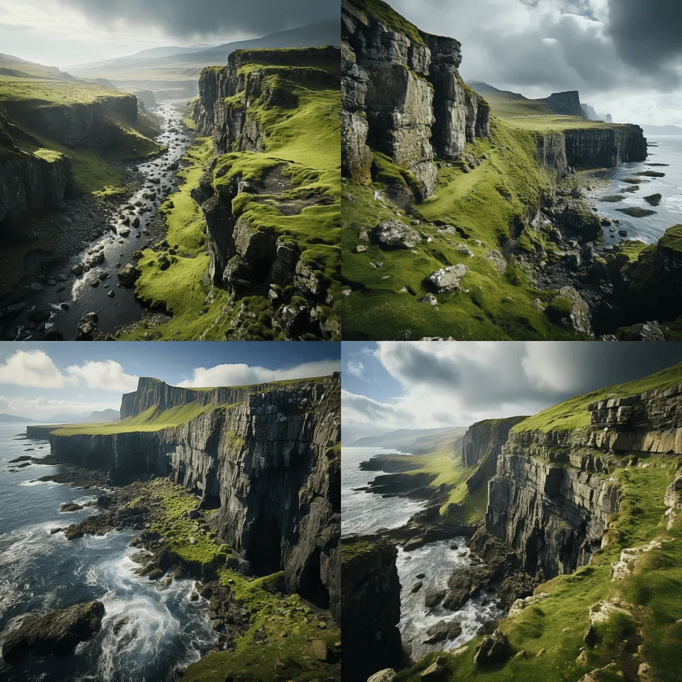 无人机摄影，鸟瞰，法罗岛，积云，超细节， - Midjourney Prompt