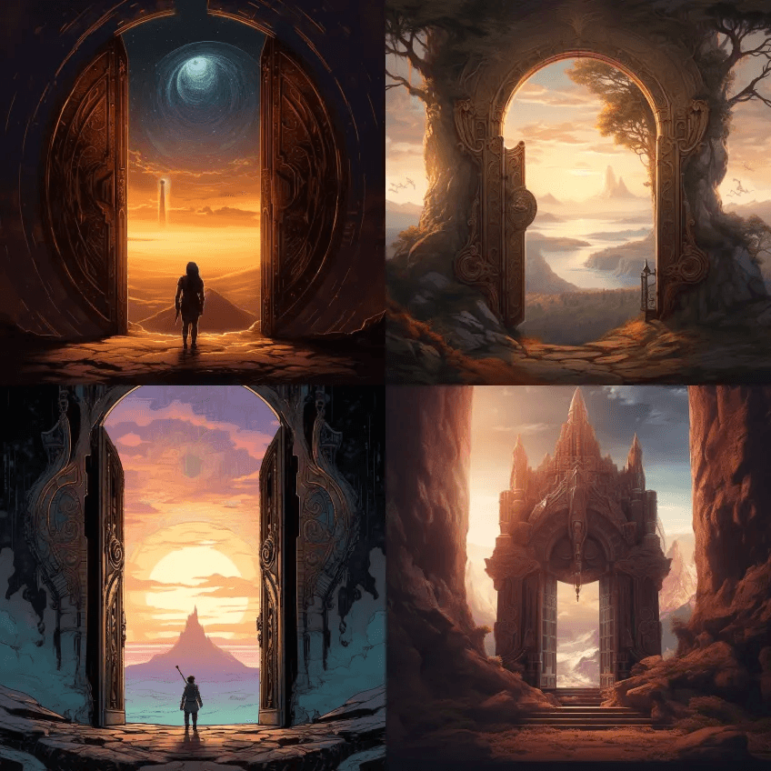 通向另一个世界的大门，高度奇幻的设计，场 - Midjourney Prompt