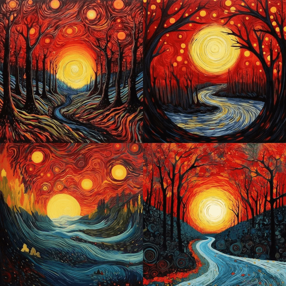 文森特·梵高和斯坦利·东伍德风格的可爱环 - Midjourney Prompt