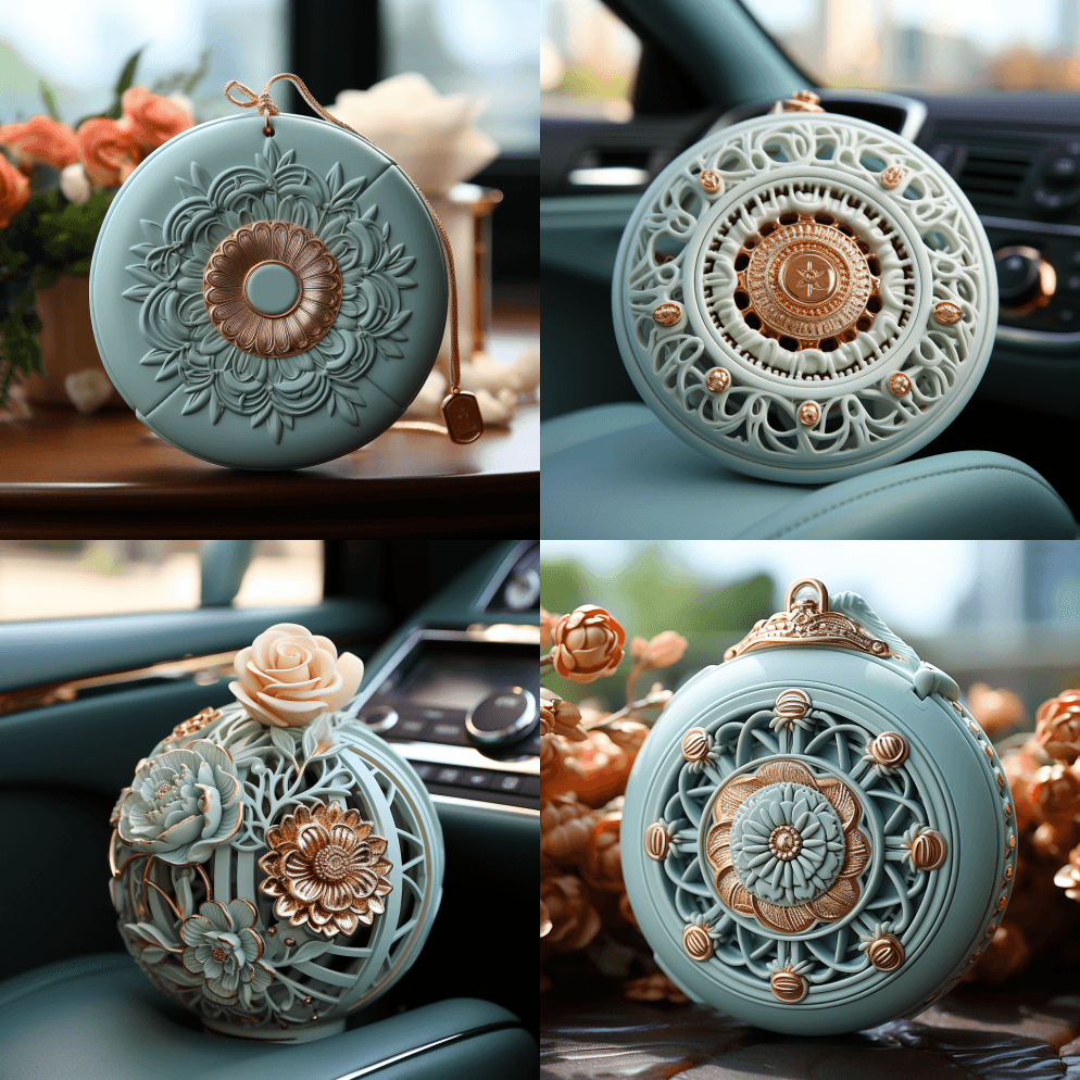 车内悬挂的香片，由石膏材料制成，在5厘米 - Midjourney Prompt