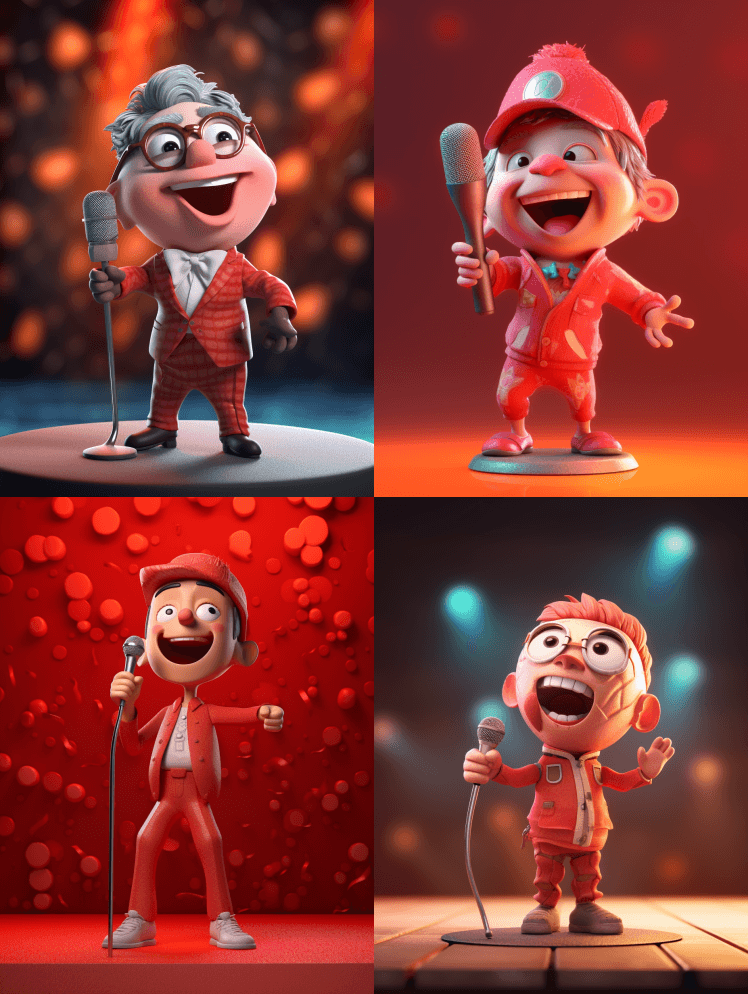 一个歌唱角色的3D模型，背景是红色的，非 - Midjourney Prompt