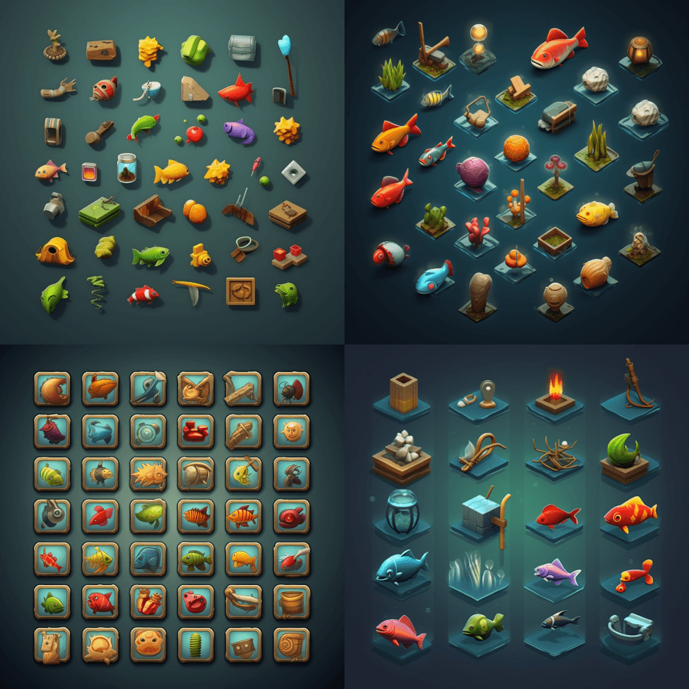 Square 3D电子游戏风格钓鱼游戏图 - Midjourney Prompt