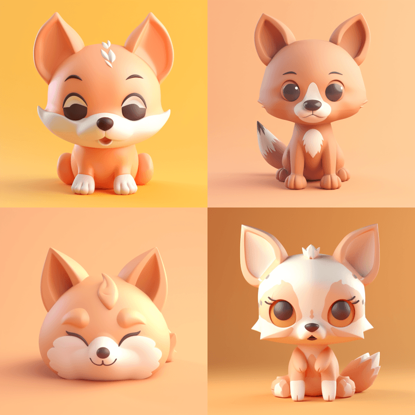 可爱的小狐狸表情符号，柔和流畅的灯光，柔 - Midjourney Prompt