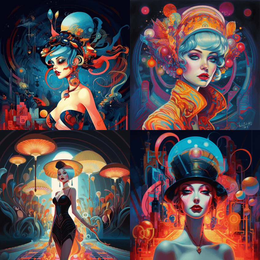 五颜六色时尚华丽迷人的外星世界夜总会夜总 - Midjourney Prompt