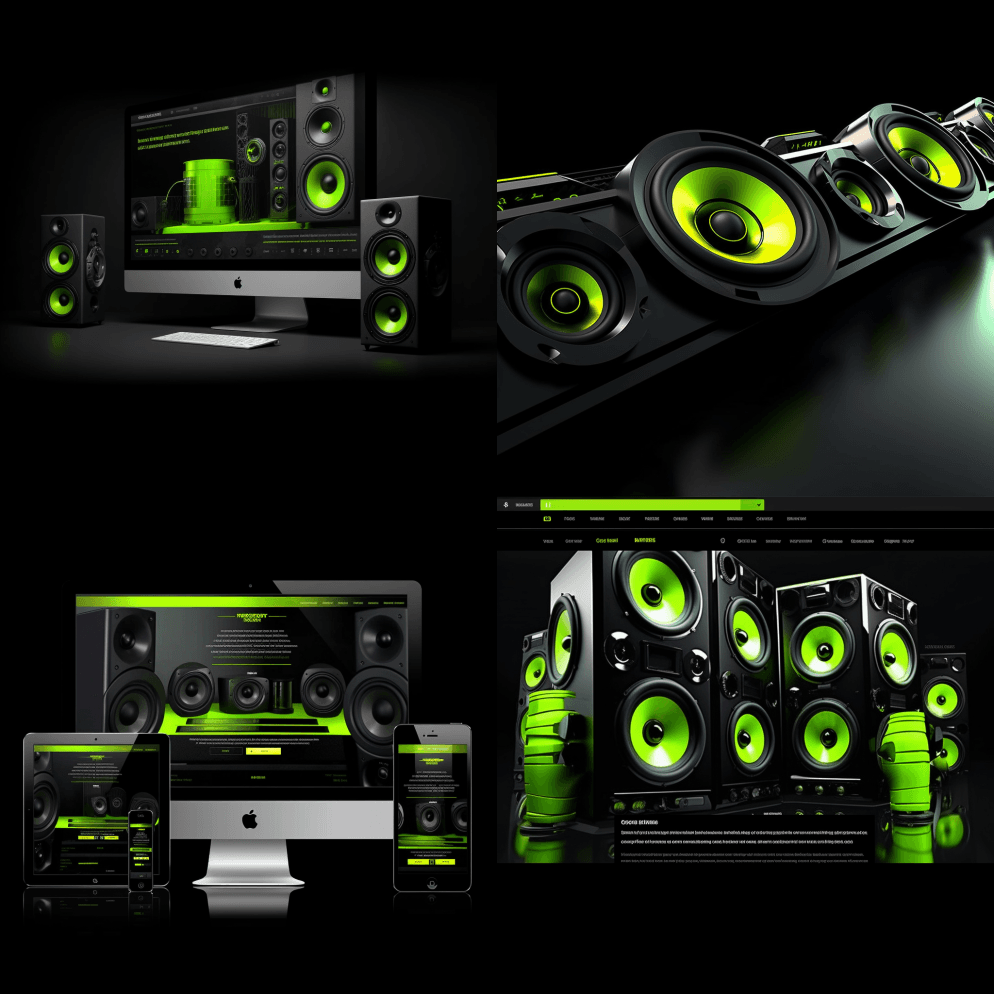 网页页脚、扬声器公司、高保真、黑色和莱姆 - Midjourney Prompt