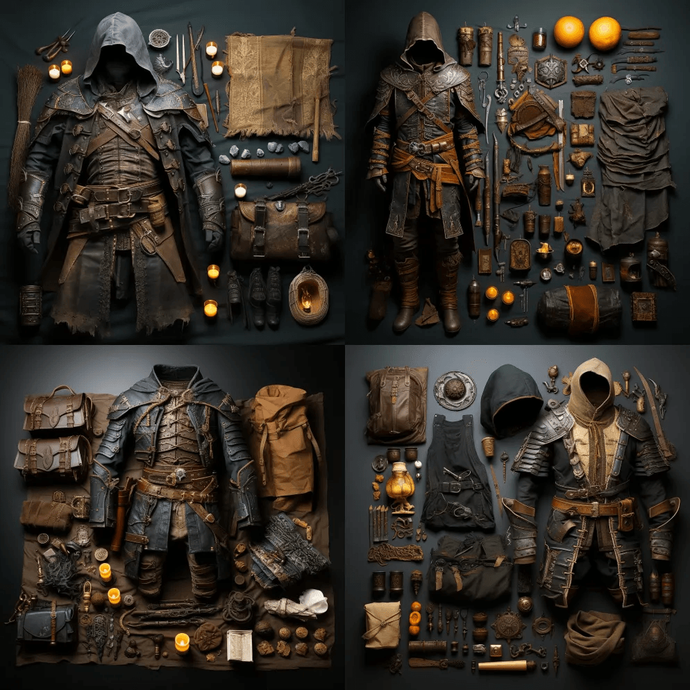 服装和道具为战锤幻想的RPG强盗冒险家的 - Midjourney Prompt