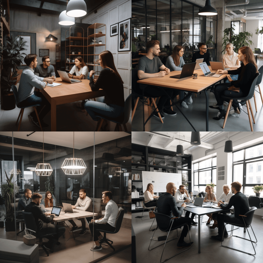 在一家小型科技公司举行商务会议 - Midjourney Prompt