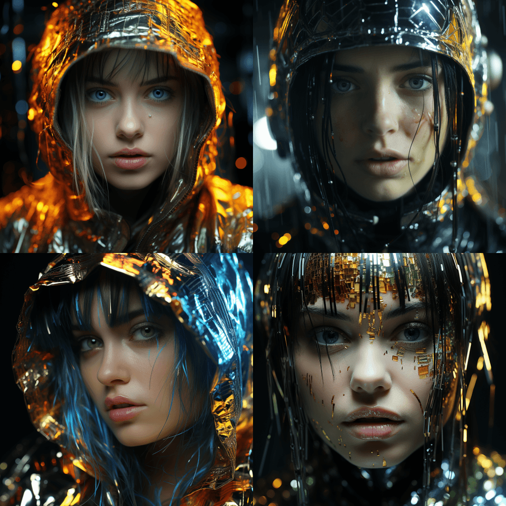 比莉·艾利什饰演一位网络朋克霓虹灯机器人 - Midjourney Prompt
