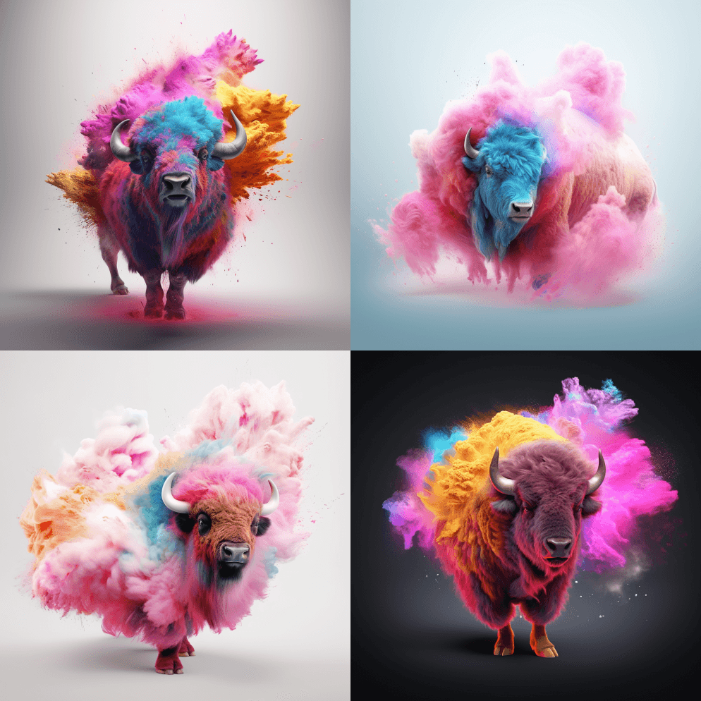 水牛城由3D油漆飞溅旋风、扭曲、棉花糖、 - Midjourney Prompt