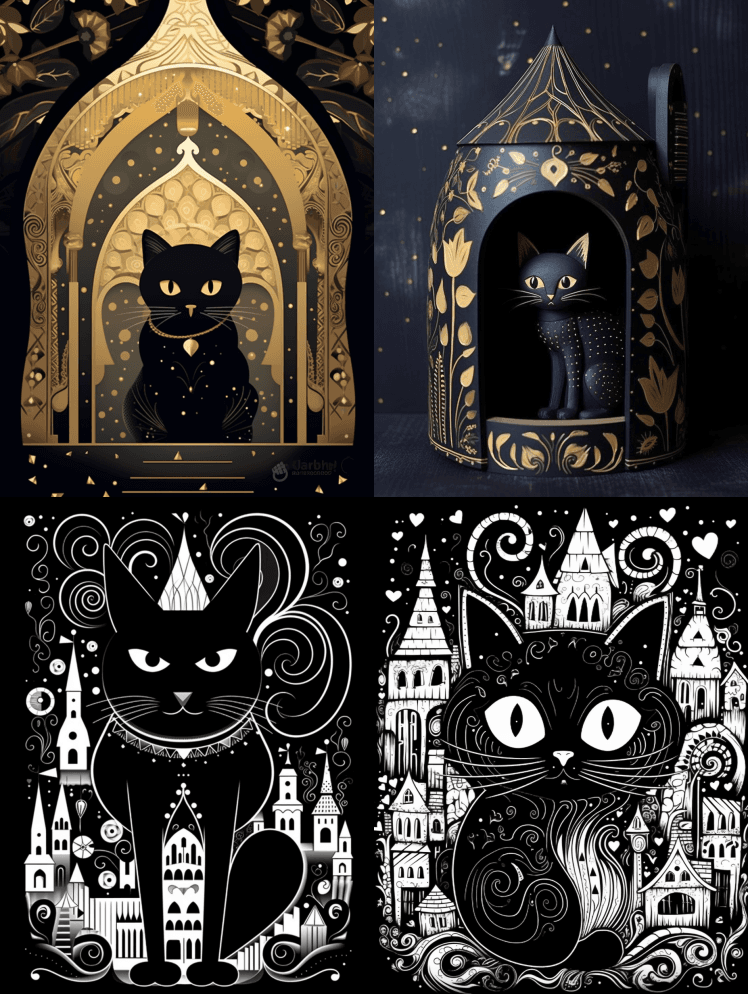 在温情的小屋里创造一只可爱的黑猫，爱的卡 - Midjourney Prompt