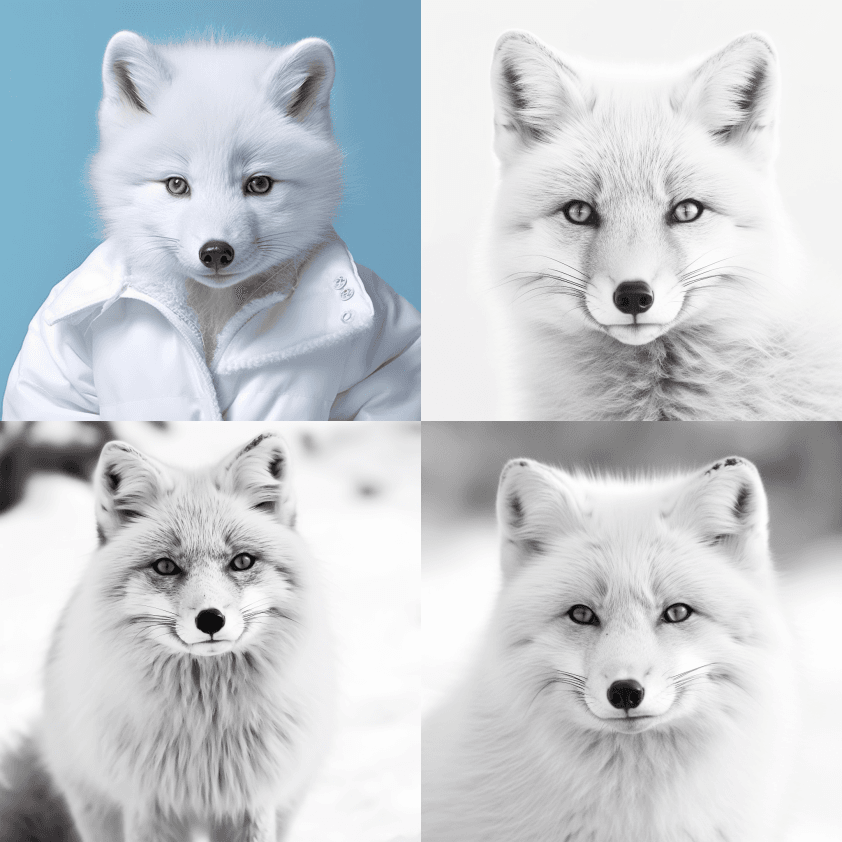 特写北极狐，极简主义单色服装 - Midjourney Prompt