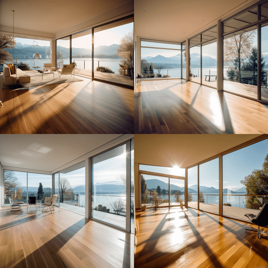 房子木地板精美，视野开阔，超高清影像风格 - Midjourney Prompt