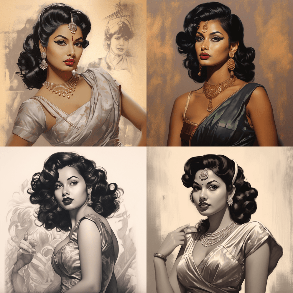 获奖的超详细素描艺术，年轻的印度女孩，风 - Midjourney Prompt