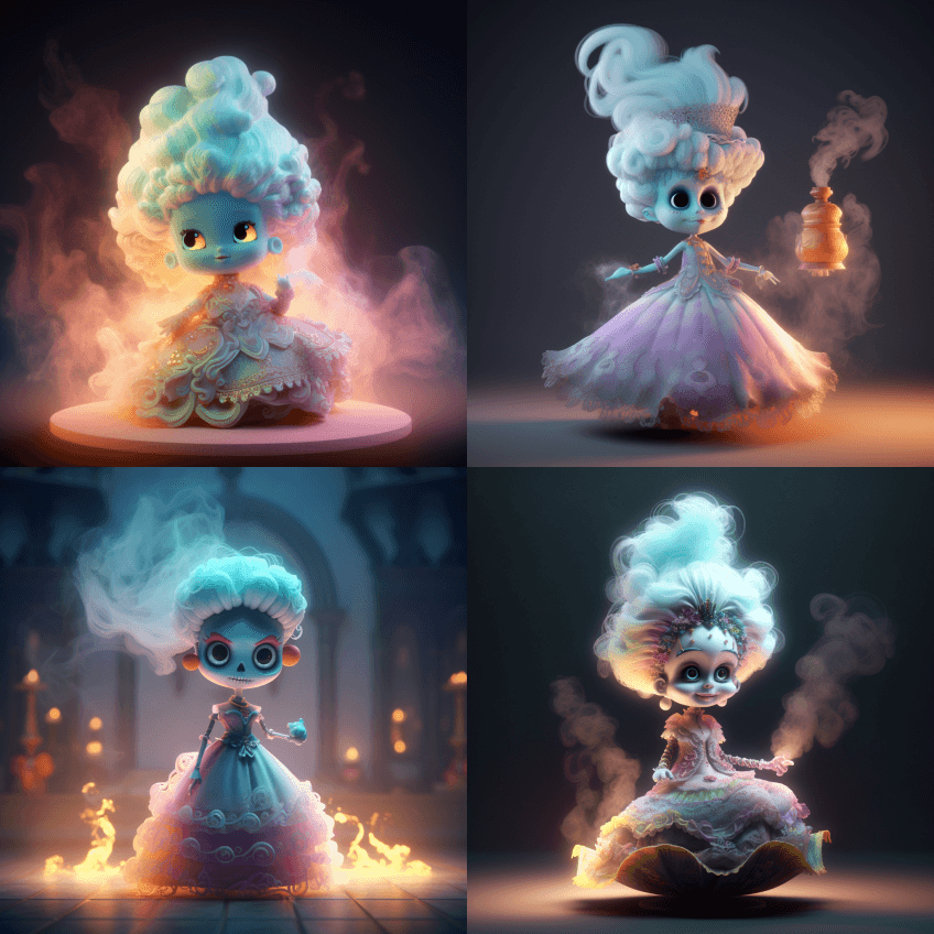 非常可爱的玛丽·安托瓦内特幽灵，辛烷渲染 - Midjourney Prompt