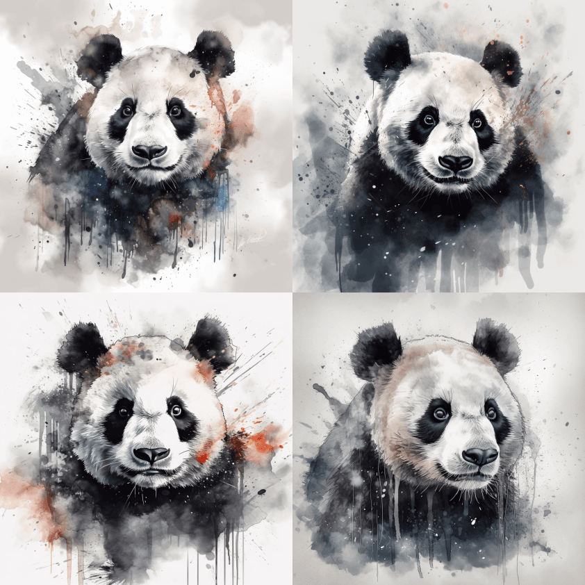 精美的熊猫肖像，抽象的水彩水墨风格，灰阶 - Midjourney Prompt