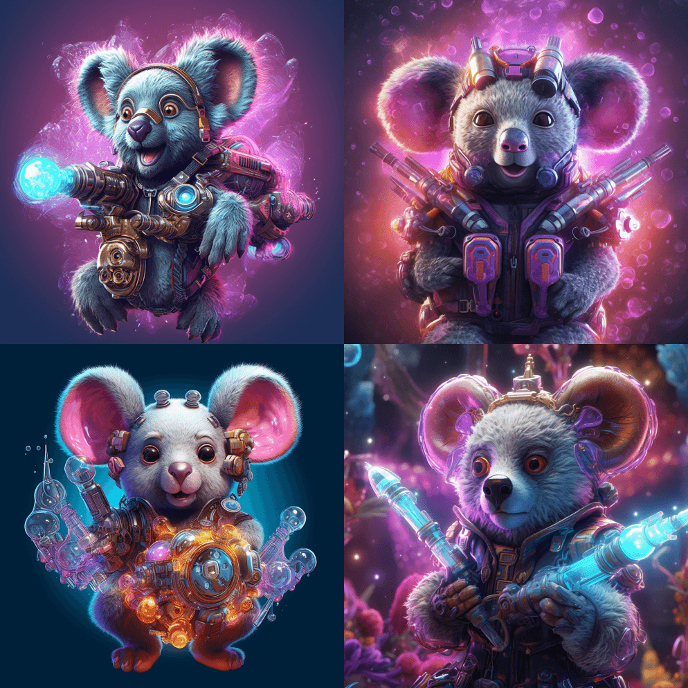 华丽的黑色幻想封面，拟人化的考拉熊在透明 - Midjourney Prompt