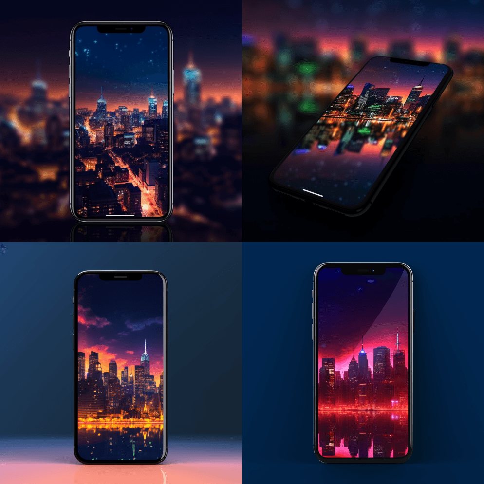 设计一种极简主义的移动墙纸，展示夜间城市 - Midjourney Prompt