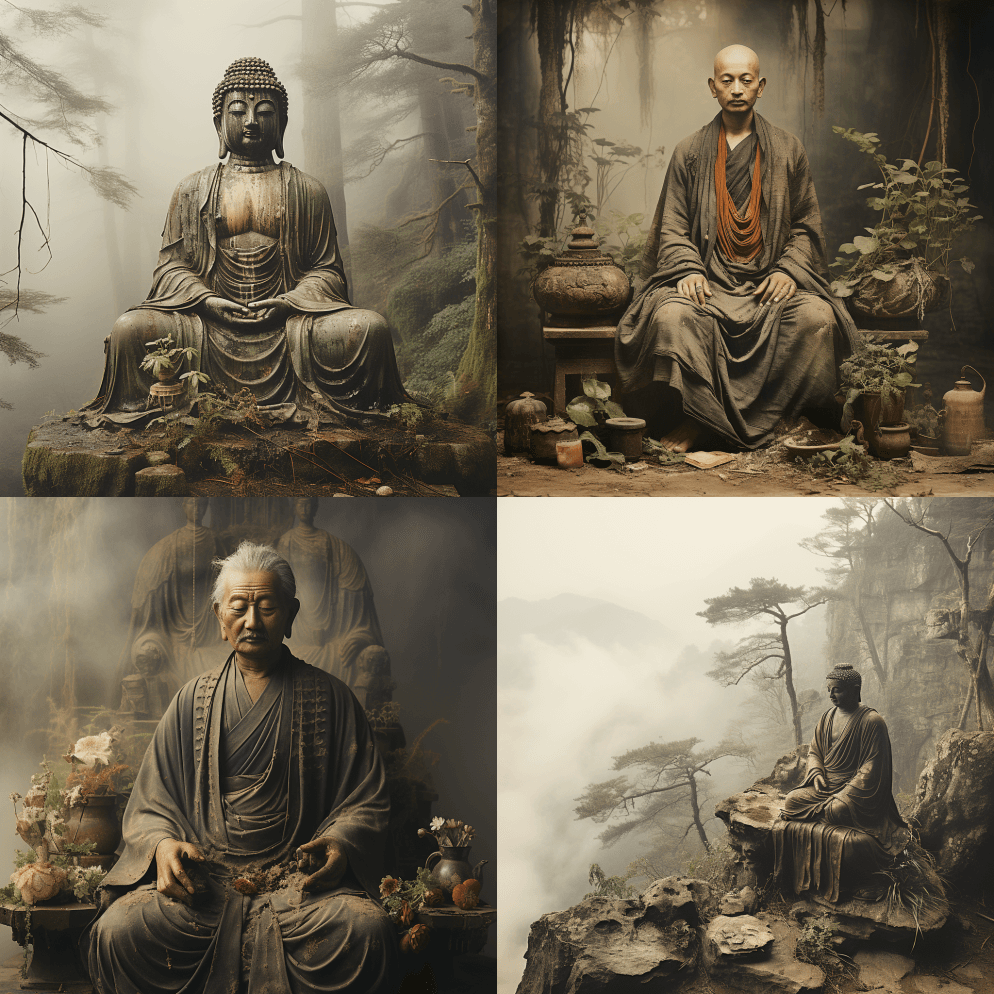 阿弥陀佛，开悟，复古照片， - Midjourney Prompt