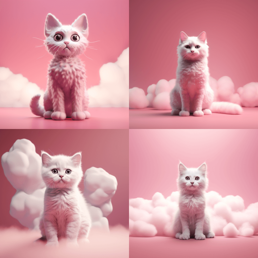 拟人化小猫，粉色猫，粉色背景，粉色云，全 - Midjourney Prompt