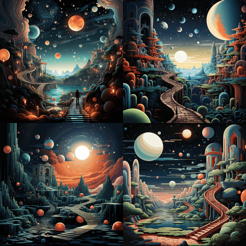 这是一张数字壁纸，以MC Escher风 - Midjourney Prompt