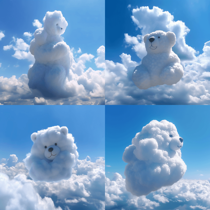 蓝天白云好怡人。熊头形状的云彩令人惊叹。 - Midjourney Prompt